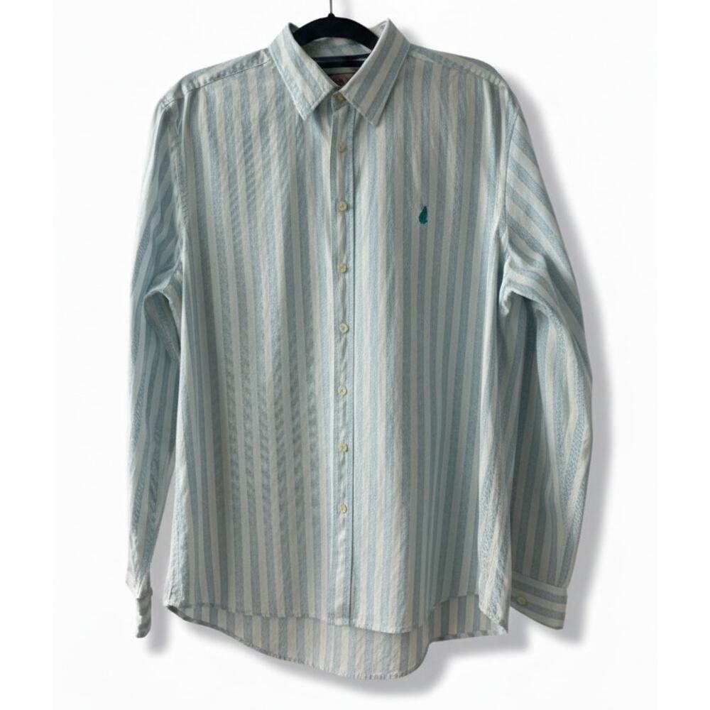 PINK Thomas Pink Men's Casual Long Sleeve Shirt L Blue White Stripe 100% Cotton